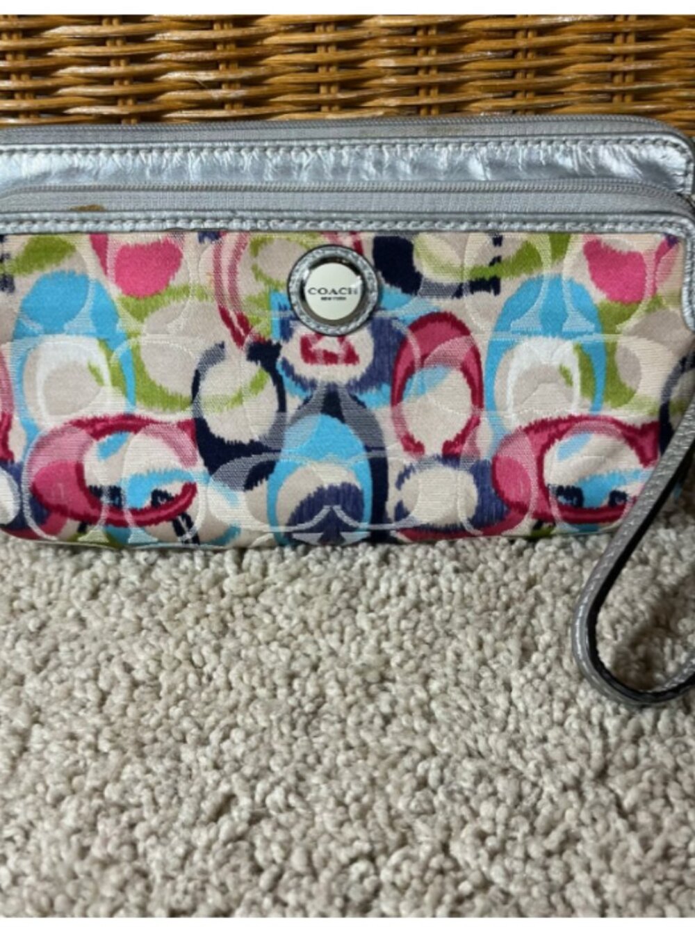 Vintage Coach Y2K ikat multi signature opti wallet wristlet zip pouch bag EUC